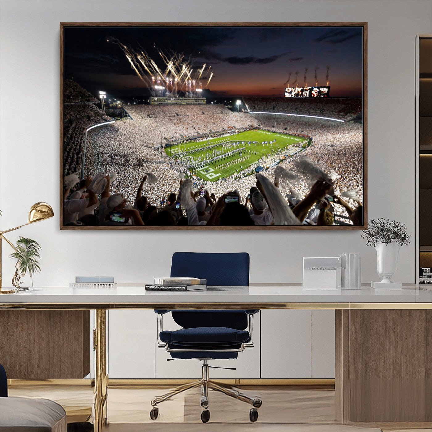 MGV-FC-36X24 - Penn State Stadium Wall Art Print, White Out Football Game Canvas Wall Art, Framed Sports Stadium,