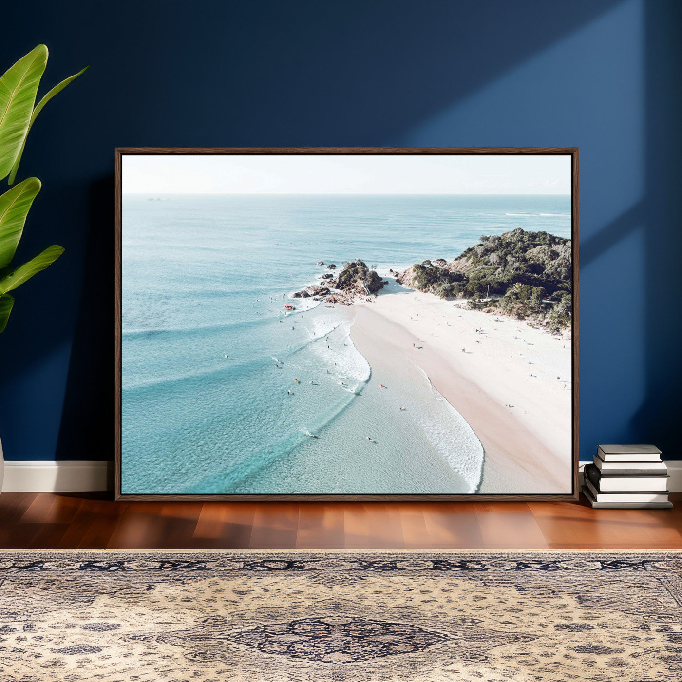 79395467-MGV-CV-36X24 - Aerial Beach Wall Art Canvas Print, Coastal Ocean Waves and Surfers Scenic Seaside Artwork for Home, Office Decor
