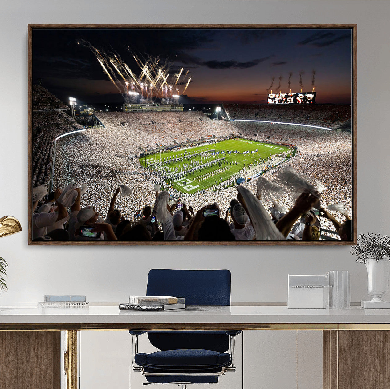11221988-MGV-FC-36X24 - Epic Night Football Stadium Wall Art Canvas Print, Fireworks and Crowd Energy Game Day Excitement Decor for Home, Office