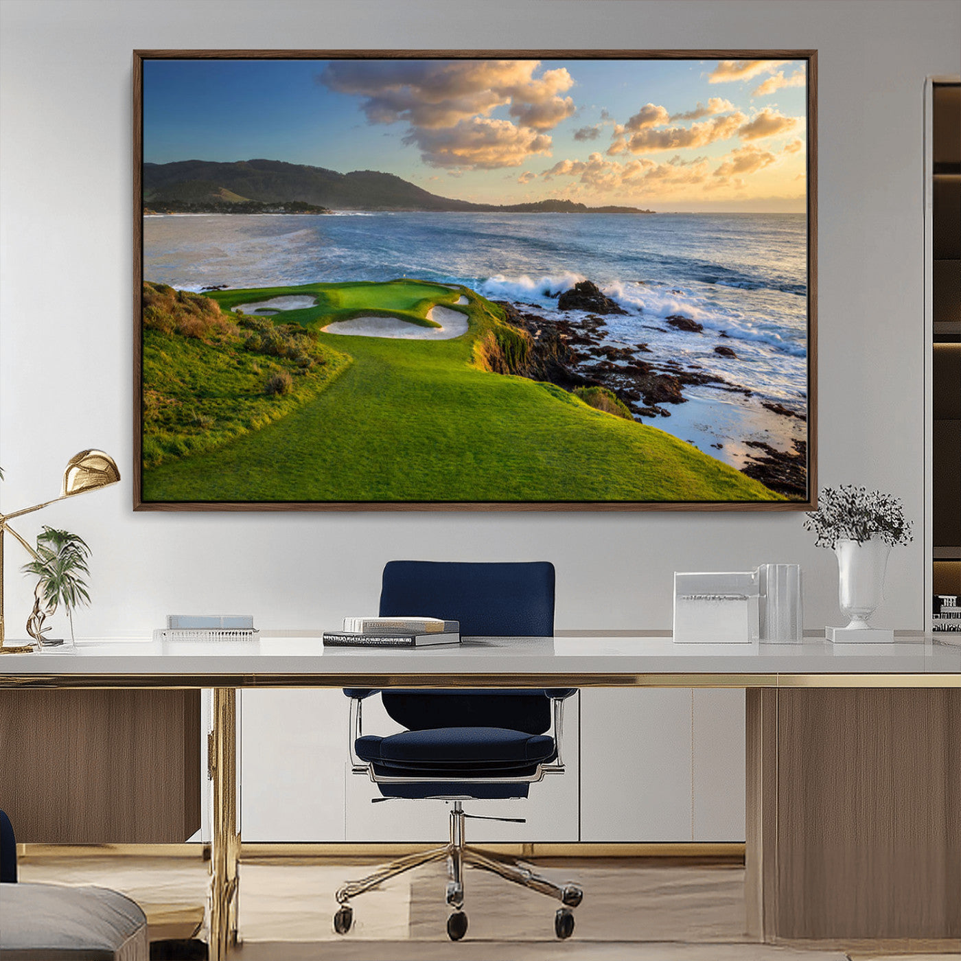 MGV-FC-36X24 - Stunning Coastal Golf Course at Sunset with Rolling Green Fairways and Ocean Waves – Perfect Wall