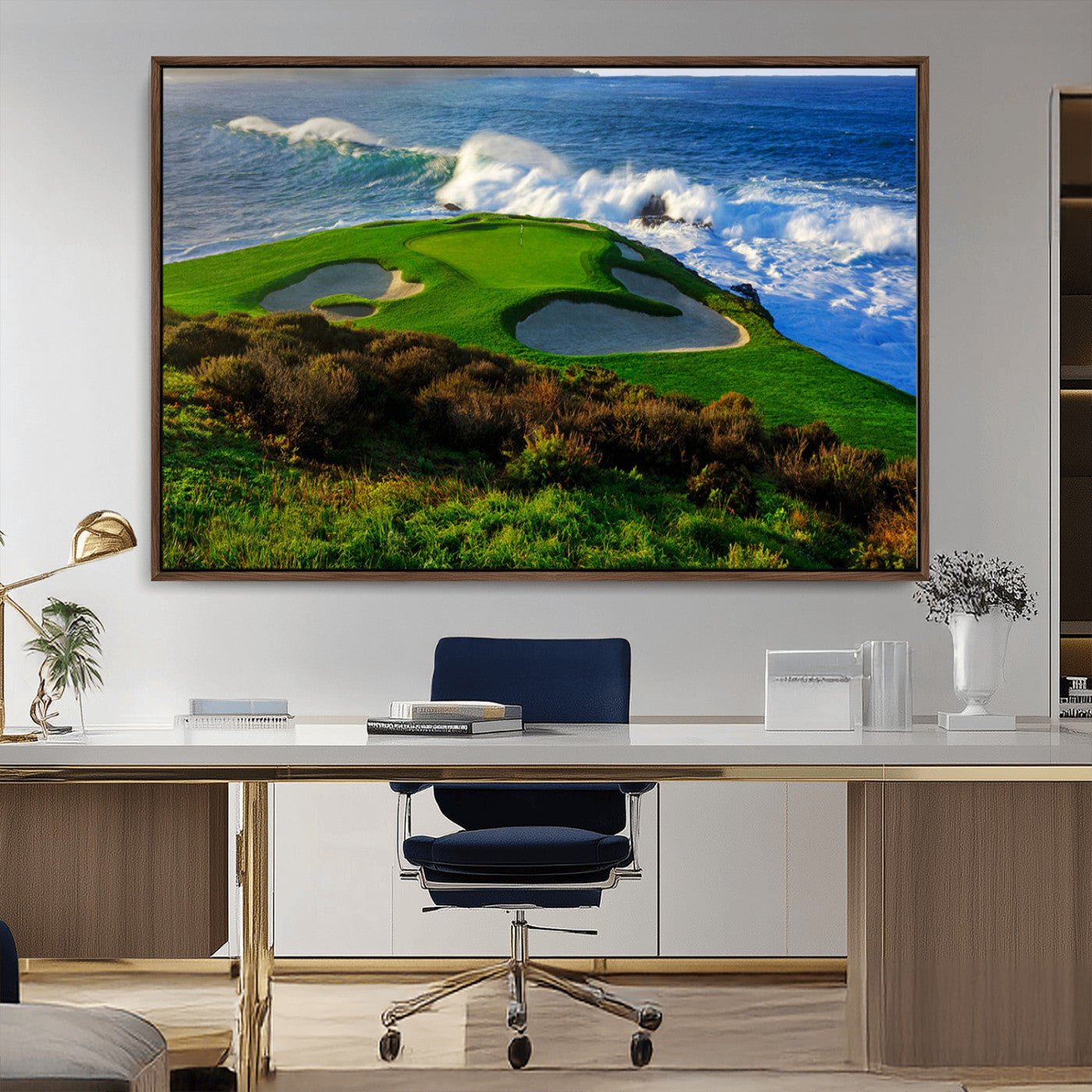-Ocean Cliffside Golf Course Green Waves Surf Sand Bunker Scenic Coastal Landscape Nature Wall Art