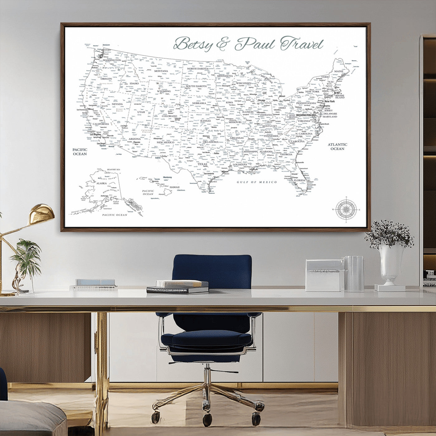 MGV-FC-36X24 - Personalized USA Map Wall Art Canvas Print – Custom Push Pin Travel American Map for Couples, Families, or Office Décor