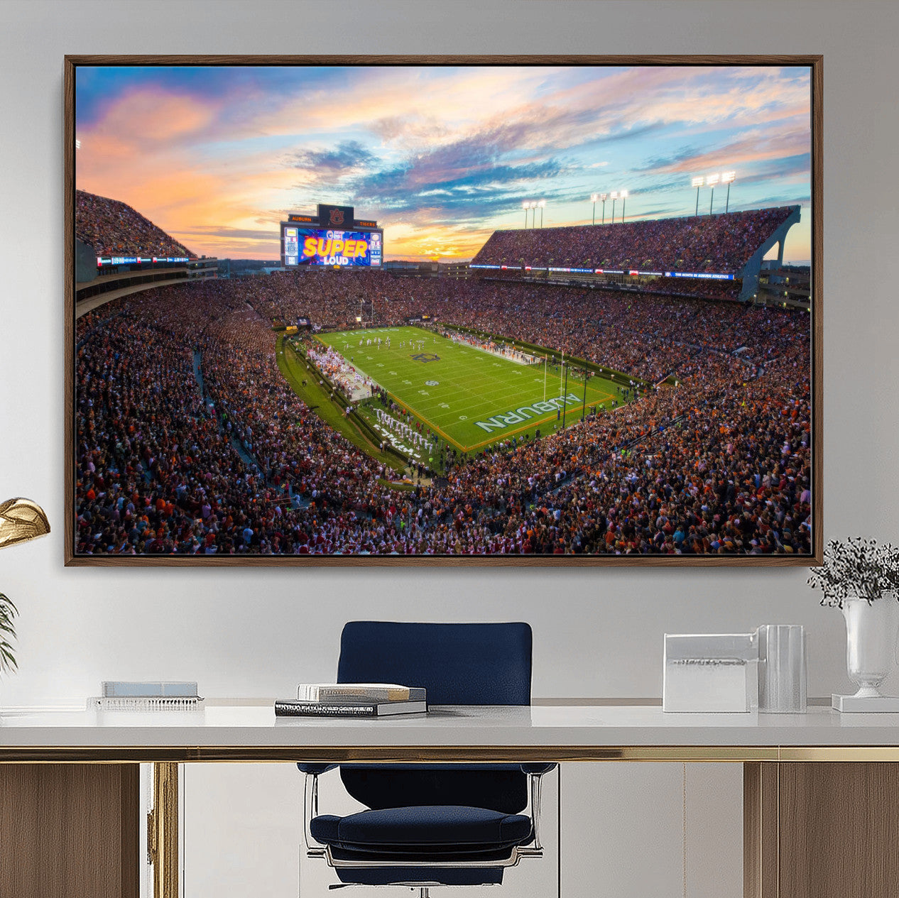 29755746-MGV-CV-36X24-Jordan-Hare Stadium Wall Art Canvas Print, Football Stadium Aerial View, College Sports Art for Man Cave or Game Room