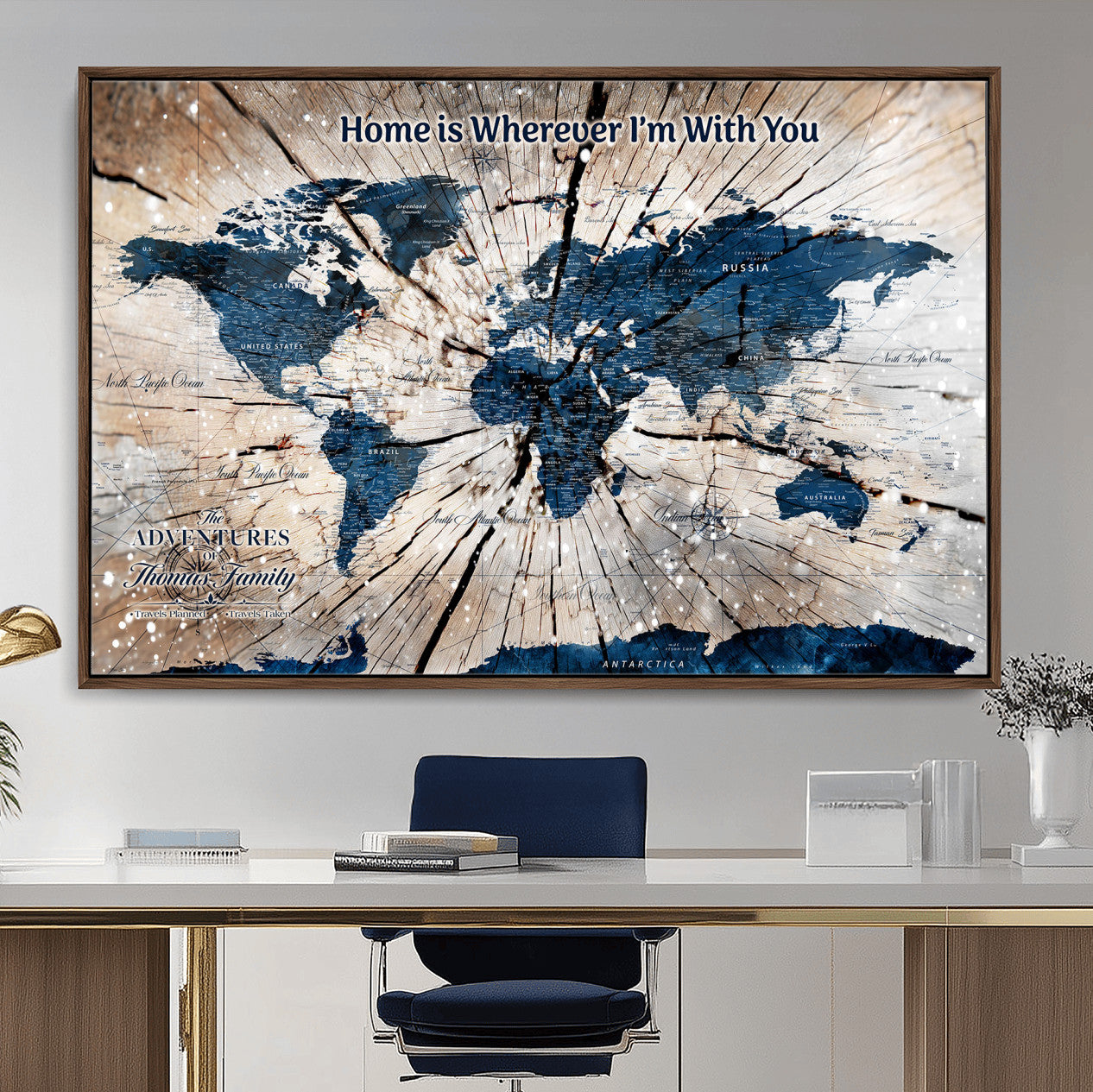 35694194-MGV-FC-36X24 - Personalized World Map Wall Art Canvas Print – Custom Push Pin Travel Map for Couples, Families, or Office Decor