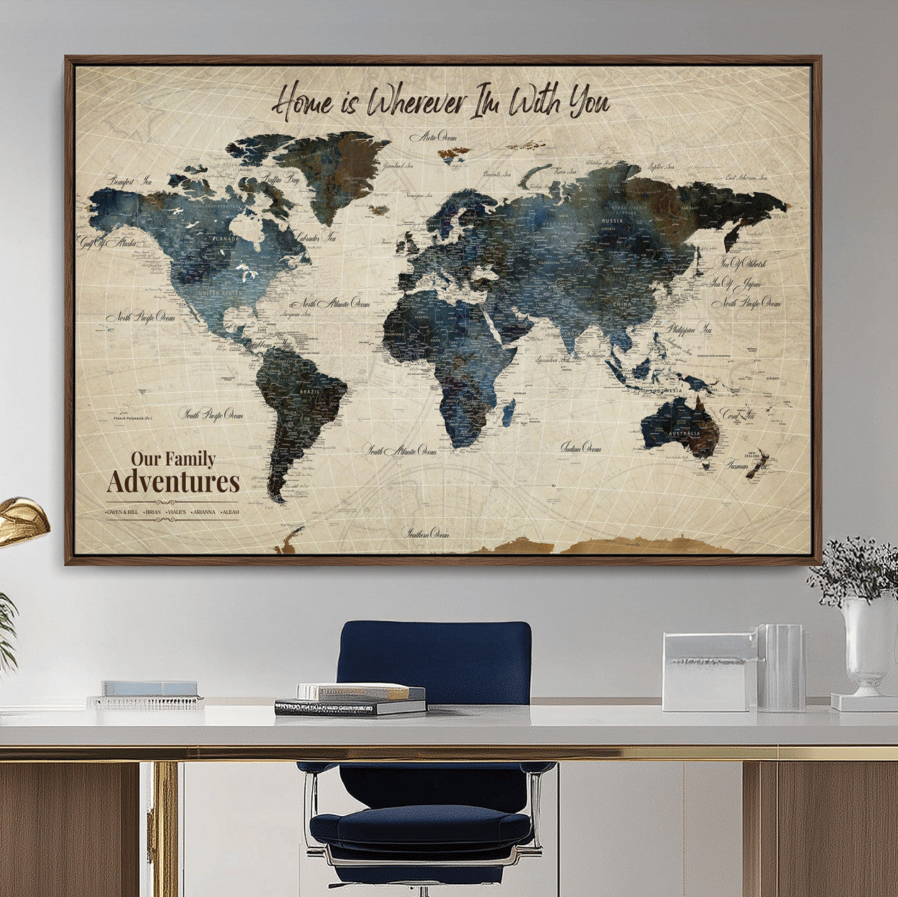 71188227-MGV-FC-36X24 - Personalized World Map Wall Art Canvas Print – Custom Push Pin Travel Map for Couples, Families, or Office Decor