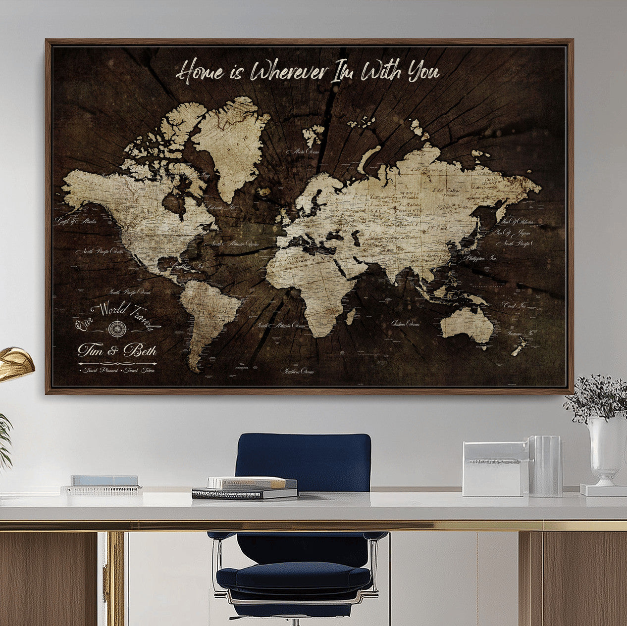 73781397-MGV-FC-36X24 - Personalized World Map Wall Art Canvas Print – Custom Push Pin Travel Map for Couples, Families, or Office Decor
