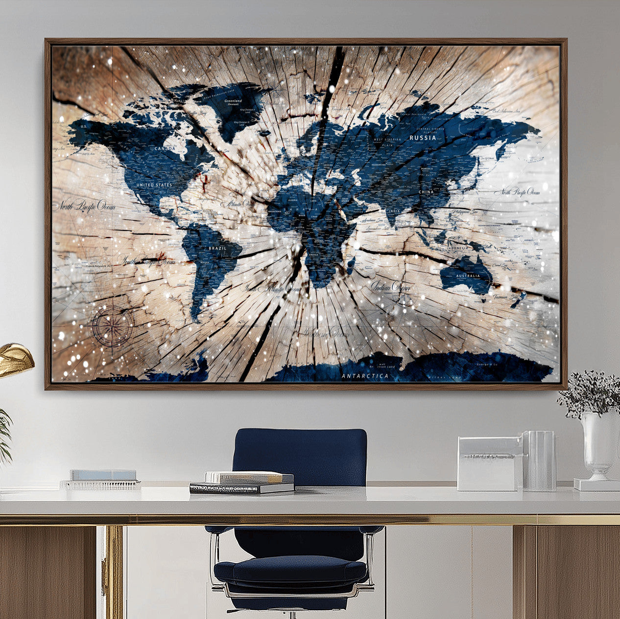 99001695-MGV-FC-36X24 - World Map Wall Art Canvas Print, Modern Decorative Framed Map Artwork Prints for Living Room, Office, Bedroom Wall Decor