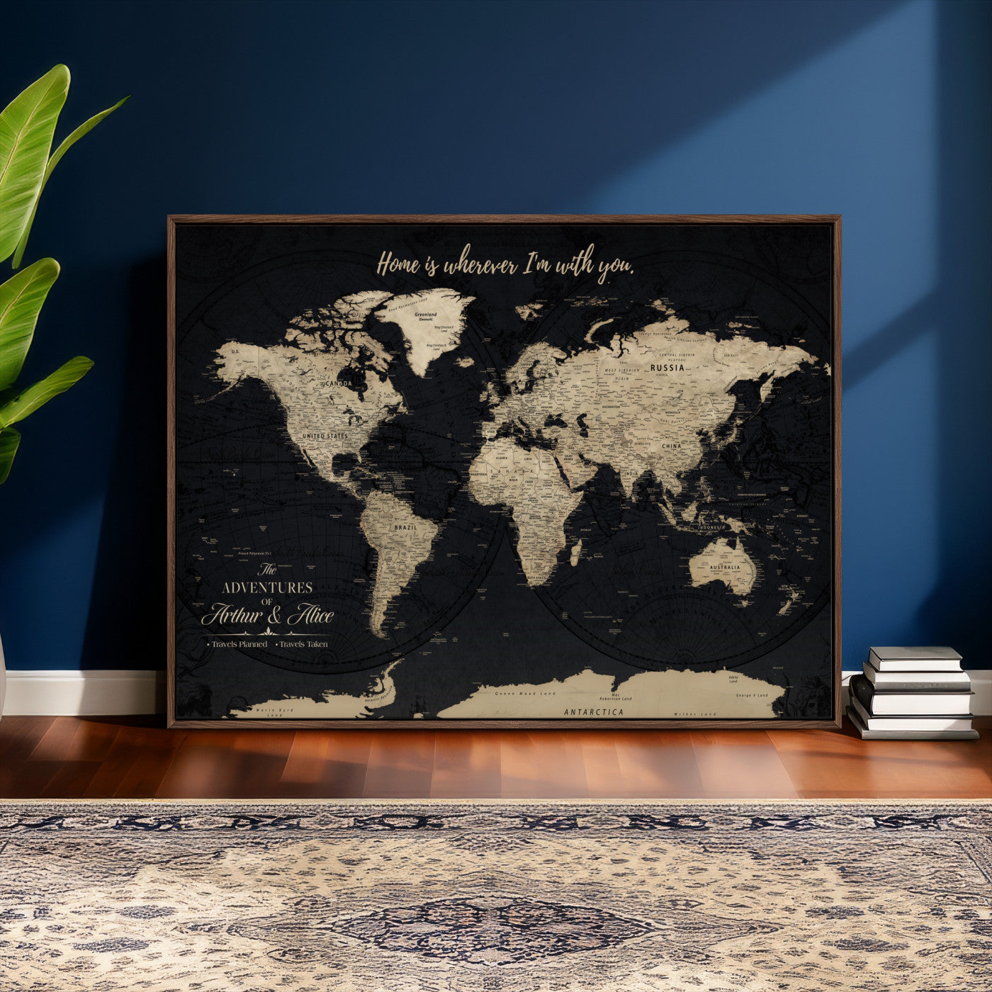 87955516-MGV-FC-36X24 - Customized Push Pin World Map Wall Art Canvas Print with Pins, Framed Personalize Travel Tracker Map, World Map for Living Room and Office Decor