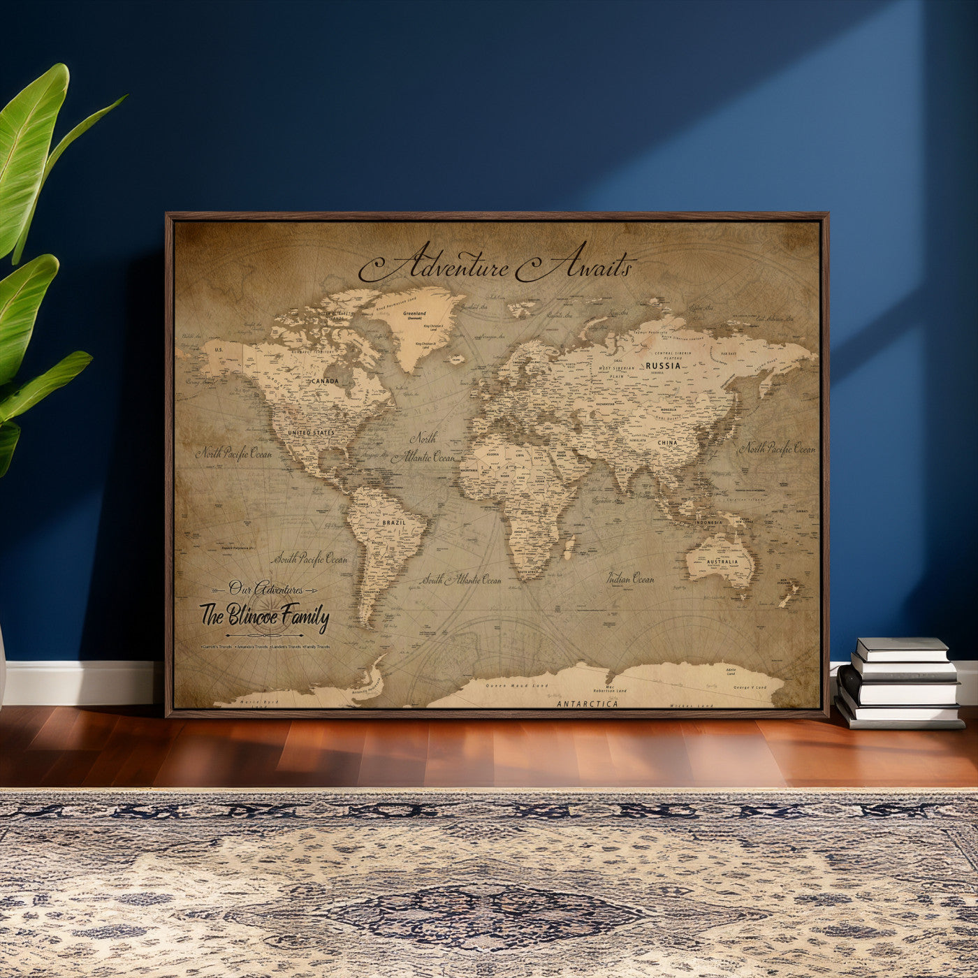59418012-MGV-CV-36X24 - Custom Push Pin World Map Wall Art Canvas Print – Personalized Travel Tracker with Pins Framed Large for Home and Office Decor