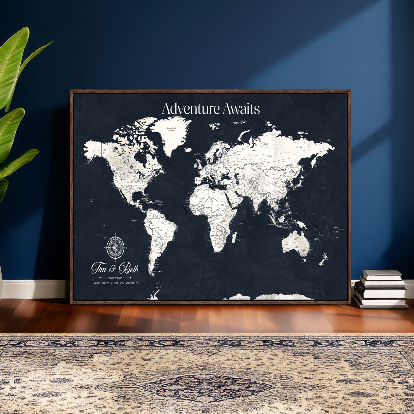 84045875-MGV-CV-36X24 - Custom Push Pin World Map Wall Art Canvas Print – Personalized Travel Tracker with Pins Framed Large for Home and Office Decor