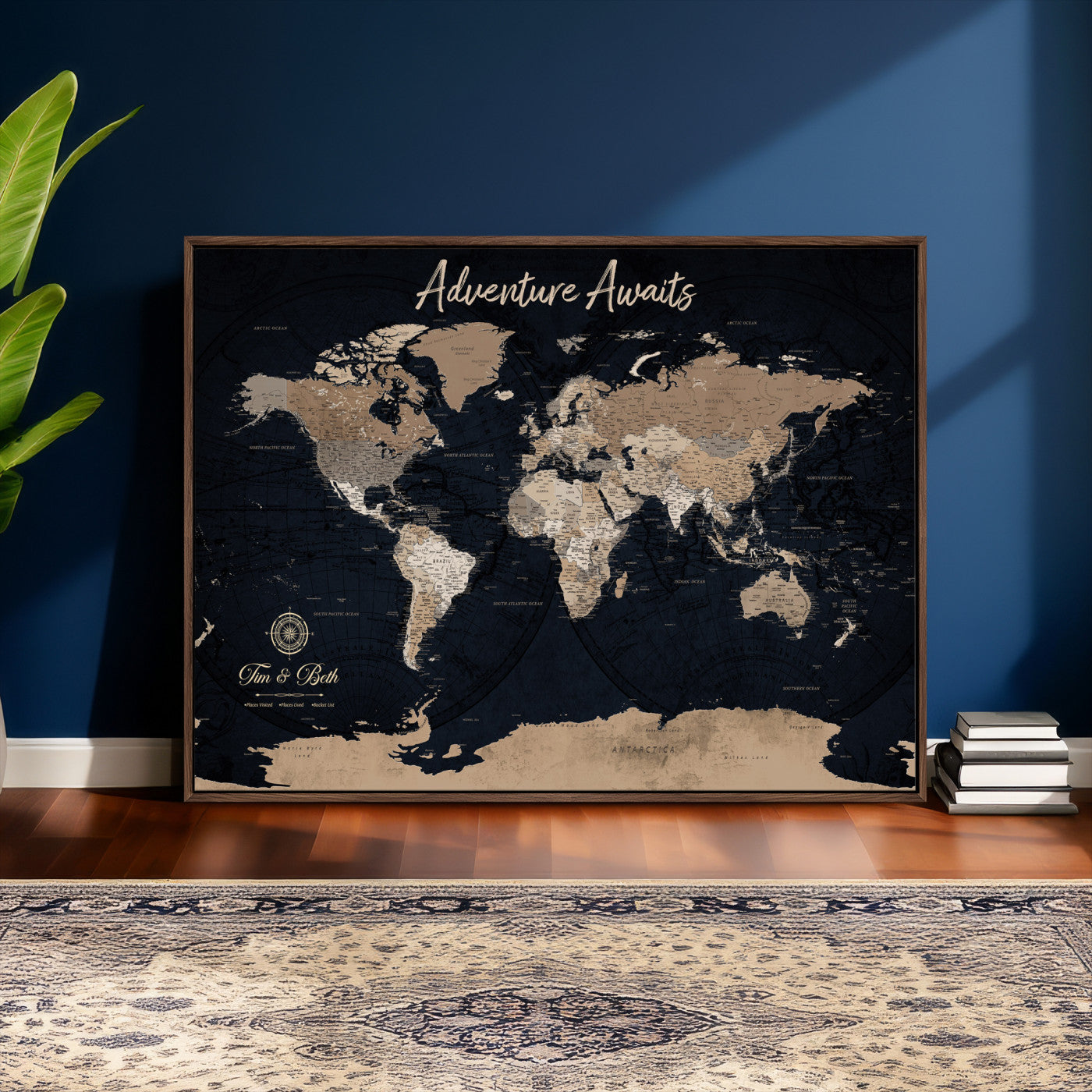 66938317-MGV-CV-36X24 - Custom Push Pin World Map Wall Art Canvas Print – Personalized Travel Tracker with Pins Framed Large for Home and Office Decor