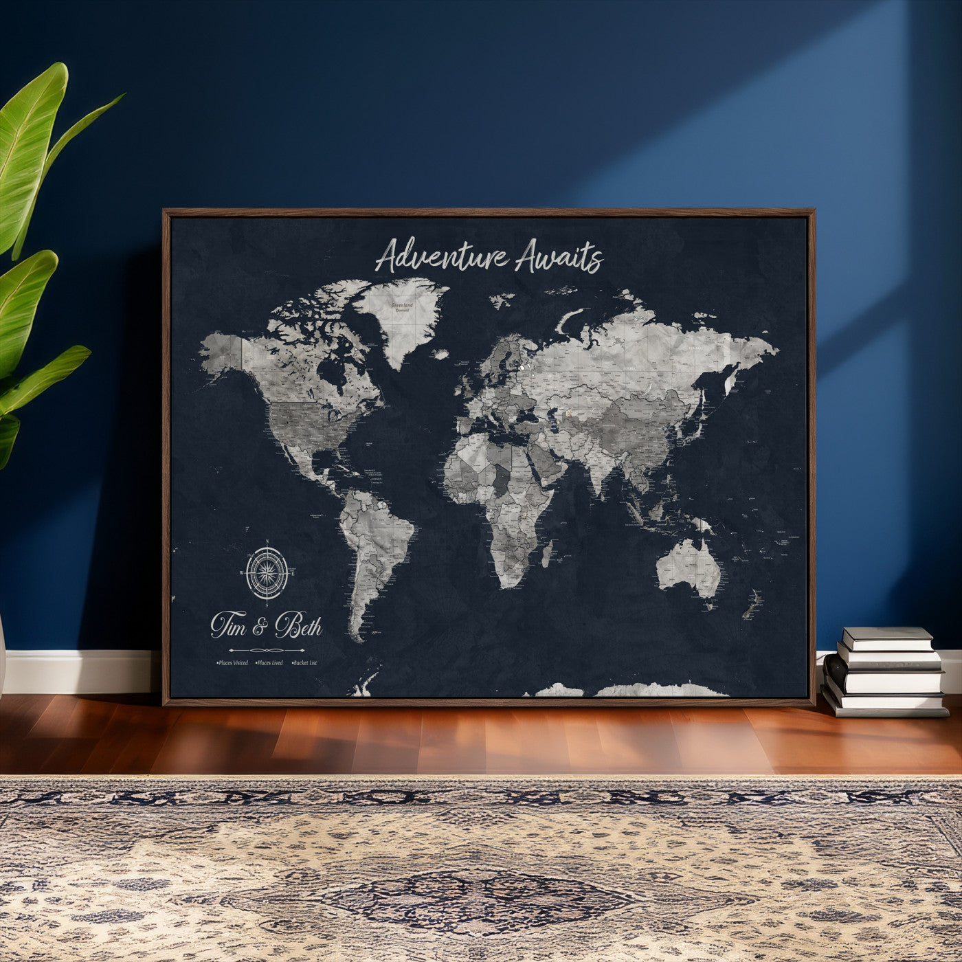 32031089-MGV-CV-36X24 - Custom Push Pin World Map Wall Art Canvas Print – Personalized Travel Tracker with Pins Framed Large for Home and Office Decor
