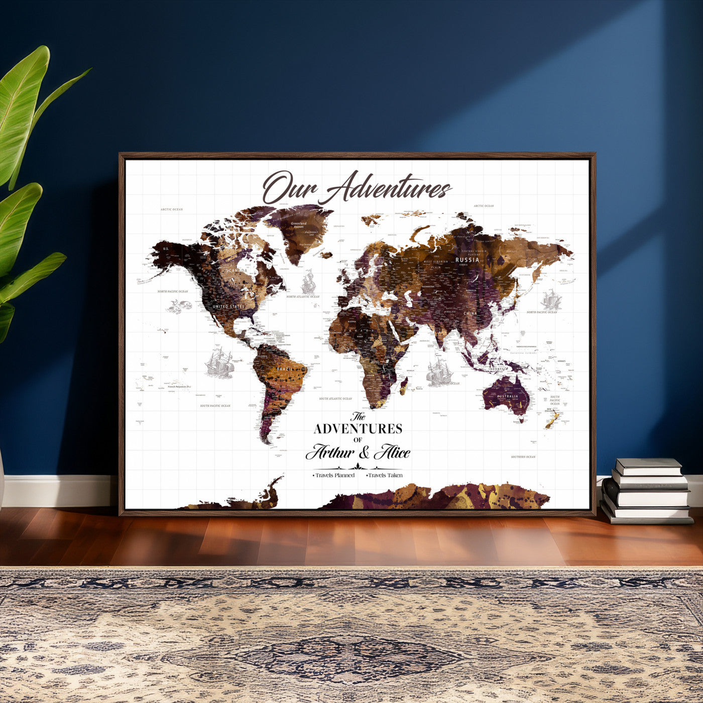 95729279-MGV-CV-36X24 - Custom Push Pin World Map Wall Art Canvas Print – Personalized Travel Tracker with Pins Framed Large for Home and Office Decor