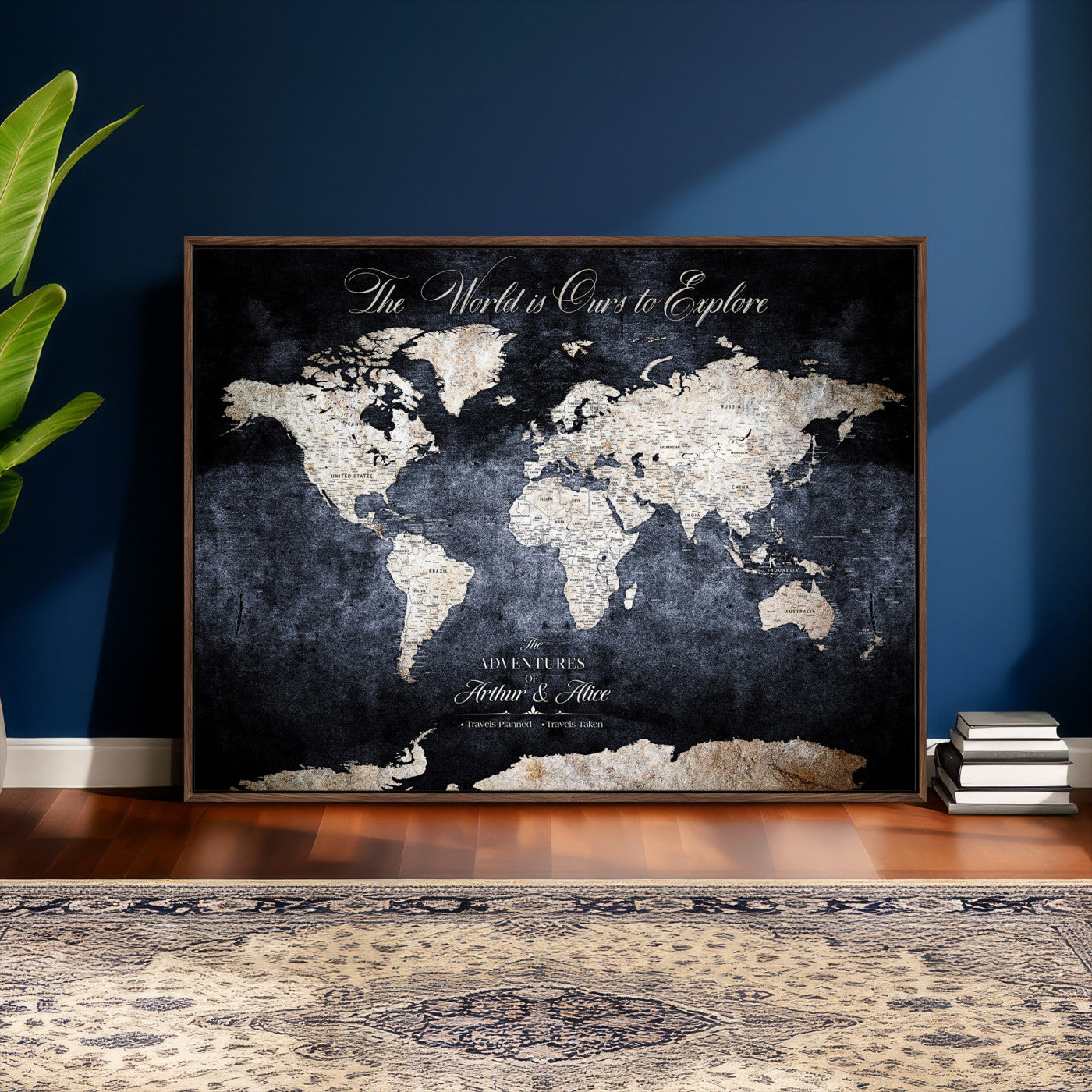 78489746-MGV-CV-36X24 - Custom Push Pin World Map Wall Art Canvas Print – Personalized Travel Tracker with Pins Framed Large for Home and Office Decor