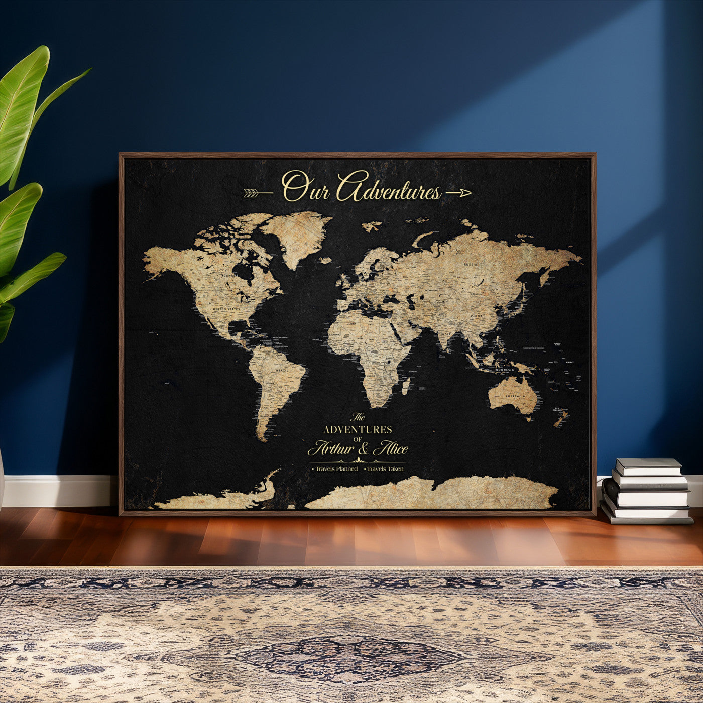 54638998-MGV-CV-36X24 - Custom Push Pin World Map Wall Art Canvas Print – Personalized Travel Tracker with Pins Framed Large for Home and Office Decor