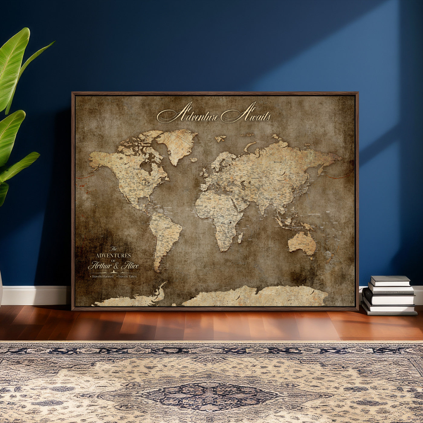 61836190-MGV-CV-36X24 - Custom Push Pin World Map Wall Art Canvas Print – Personalized Travel Tracker with Pins Framed Large for Home and Office Decor