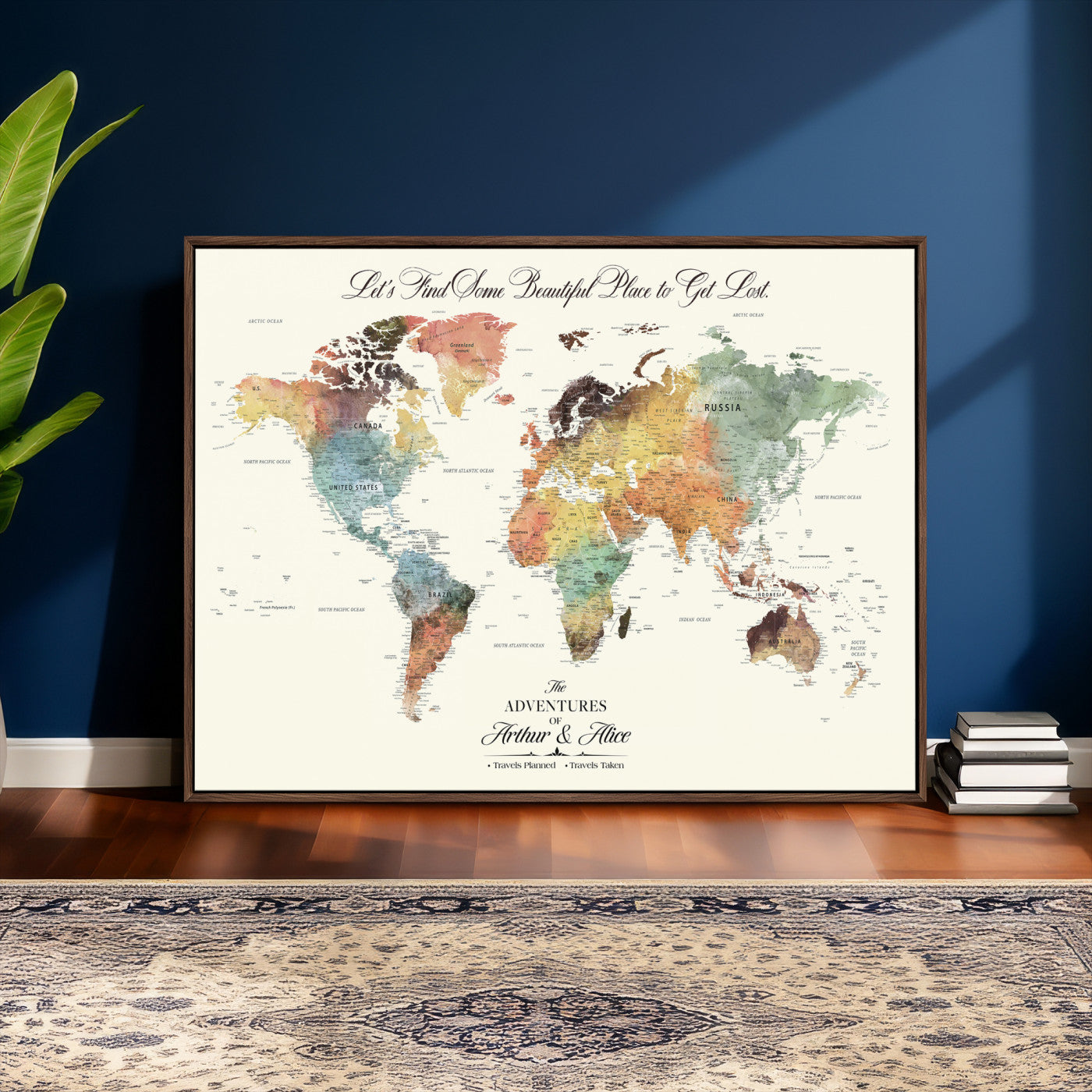 73360781-MGV-CV-36X24 - Custom Push Pin World Map Wall Art Canvas Print – Personalized Travel Tracker with Pins Framed Large for Home and Office Decor