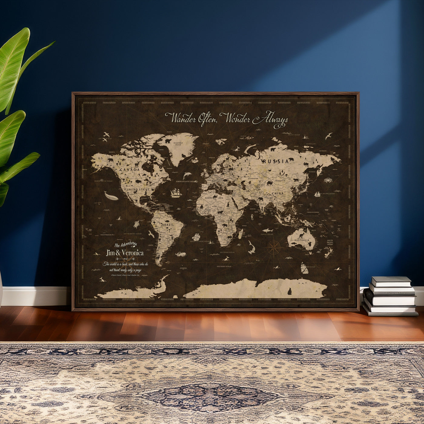 20091587-MGV-CV-36X24 - Custom Push Pin World Map Wall Art Canvas Print – Personalized Travel Tracker with Pins Framed Large for Home and Office Decor