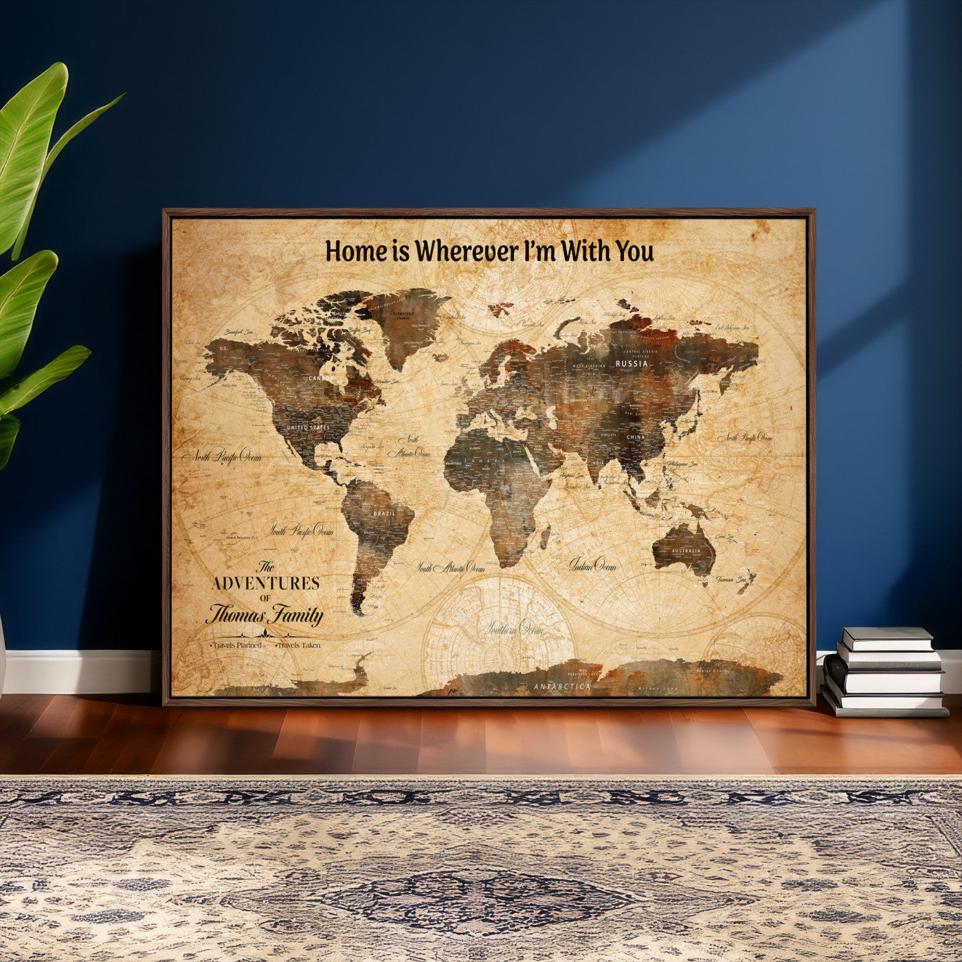 99095125-MGV-CV-36X24 - Custom Push Pin World Map Wall Art Canvas Print – Personalized Travel Tracker with Pins Framed Large for Home and Office Decor