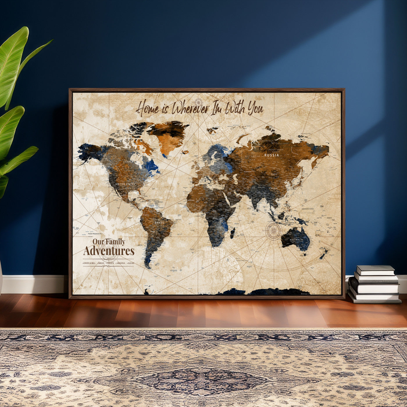 20227642-MGV-CV-36X24 - Custom Push Pin World Map Wall Art Canvas Print – Personalized Travel Tracker with Pins Framed Large for Home and Office Decor
