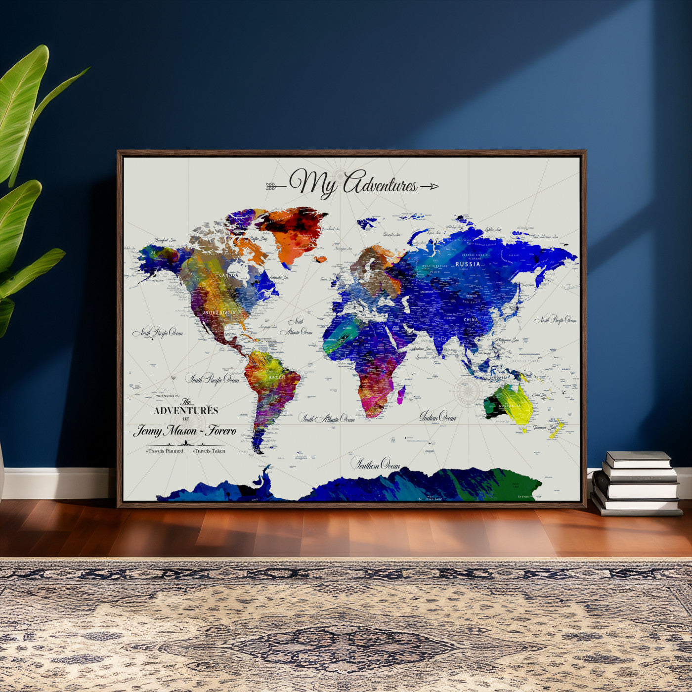 45423989-MGV-CV-36X24 - Custom Push Pin World Map Wall Art Canvas Print – Personalized Travel Tracker with Pins Framed Large for Home and Office Decor
