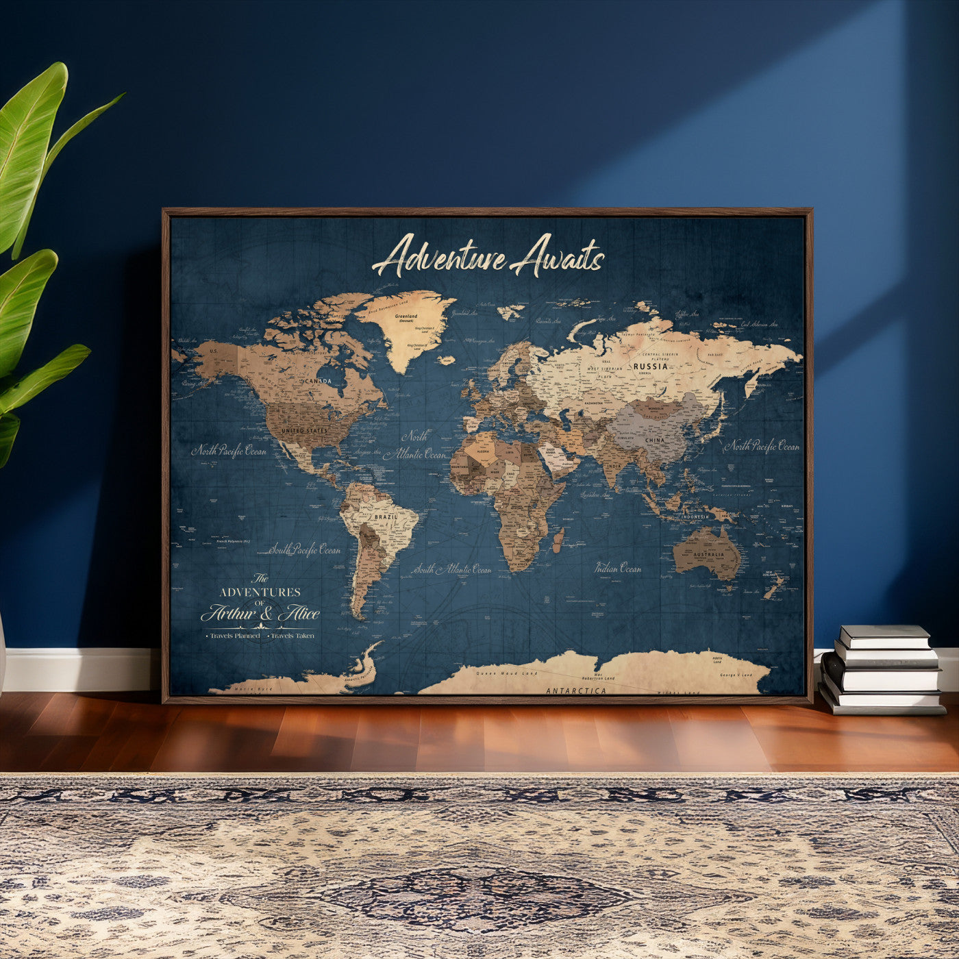 64110391-MGV-CV-36X24 - Custom Push Pin World Map Wall Art Canvas Print – Personalized Travel Tracker with Pins Framed Large for Home and Office Decor