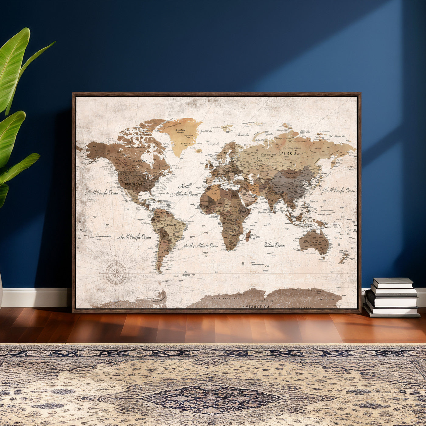 38923639-MGV-CV-36X24 - World Map Wall Art Canvas Print, Modern Decorative Framed Map Artwork Prints for Living Room, Office, Bedroom Wall Decor