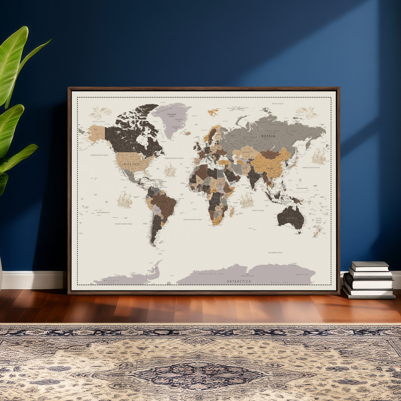 58777746-MGV-CV-36X24 - World Map Wall Art Canvas Print, Modern Decorative Framed Map Artwork Prints for Living Room, Office, Bedroom Wall Decor