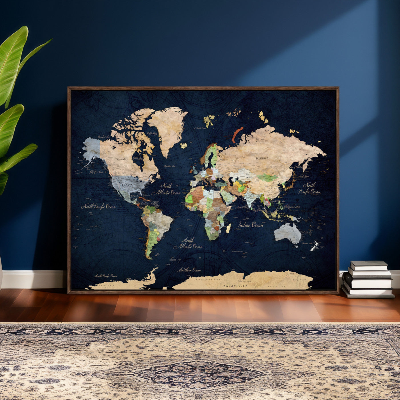 76603563-MGV-CV-36X24 - World Map Wall Art Canvas Print, Modern Decorative Framed Map Artwork Prints for Living Room, Office, Bedroom Wall Decor