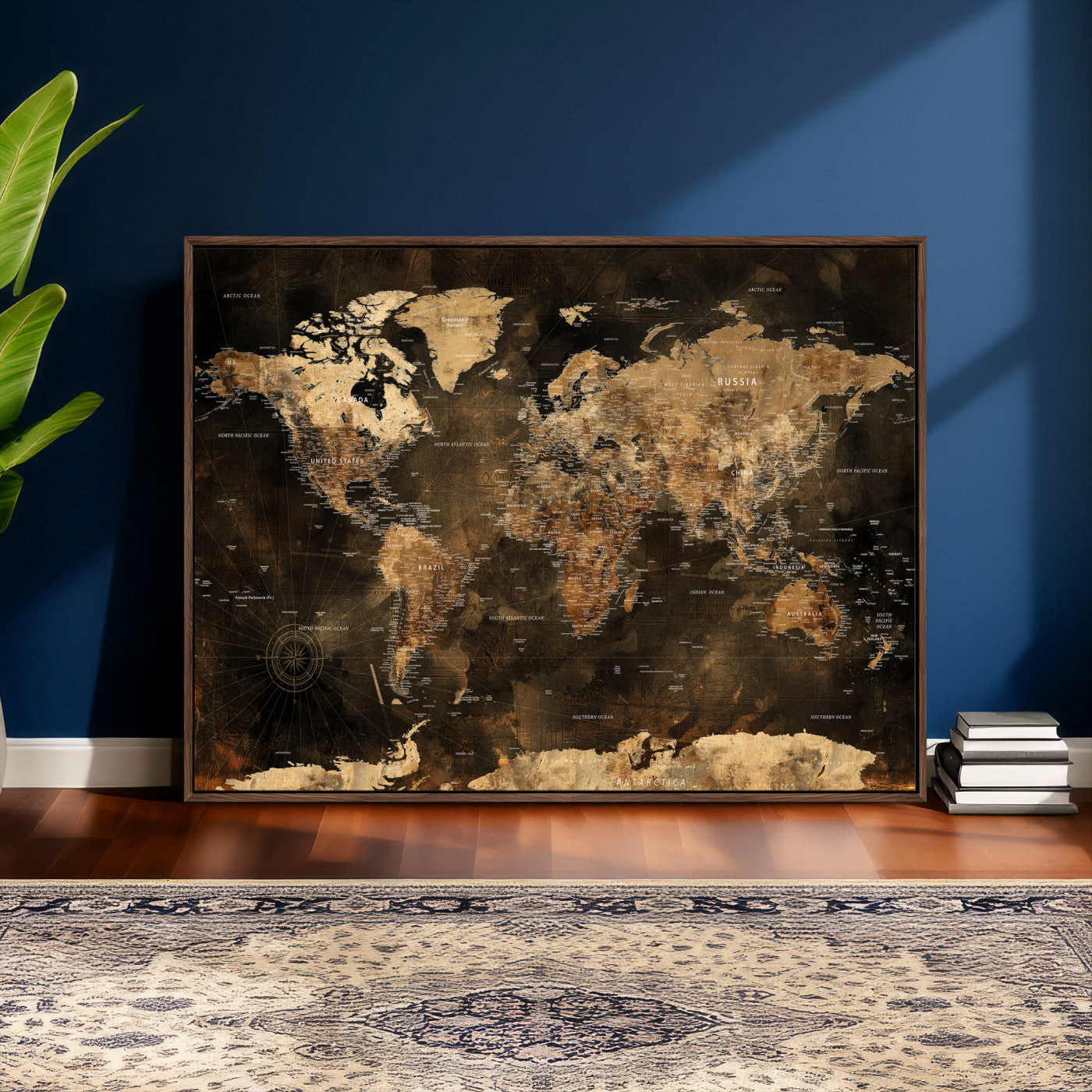 97742922-MGV-CV-36X24 - World Map Wall Art Canvas Print, Modern Decorative Framed Map Artwork Prints for Living Room, Office, Bedroom Wall Decor