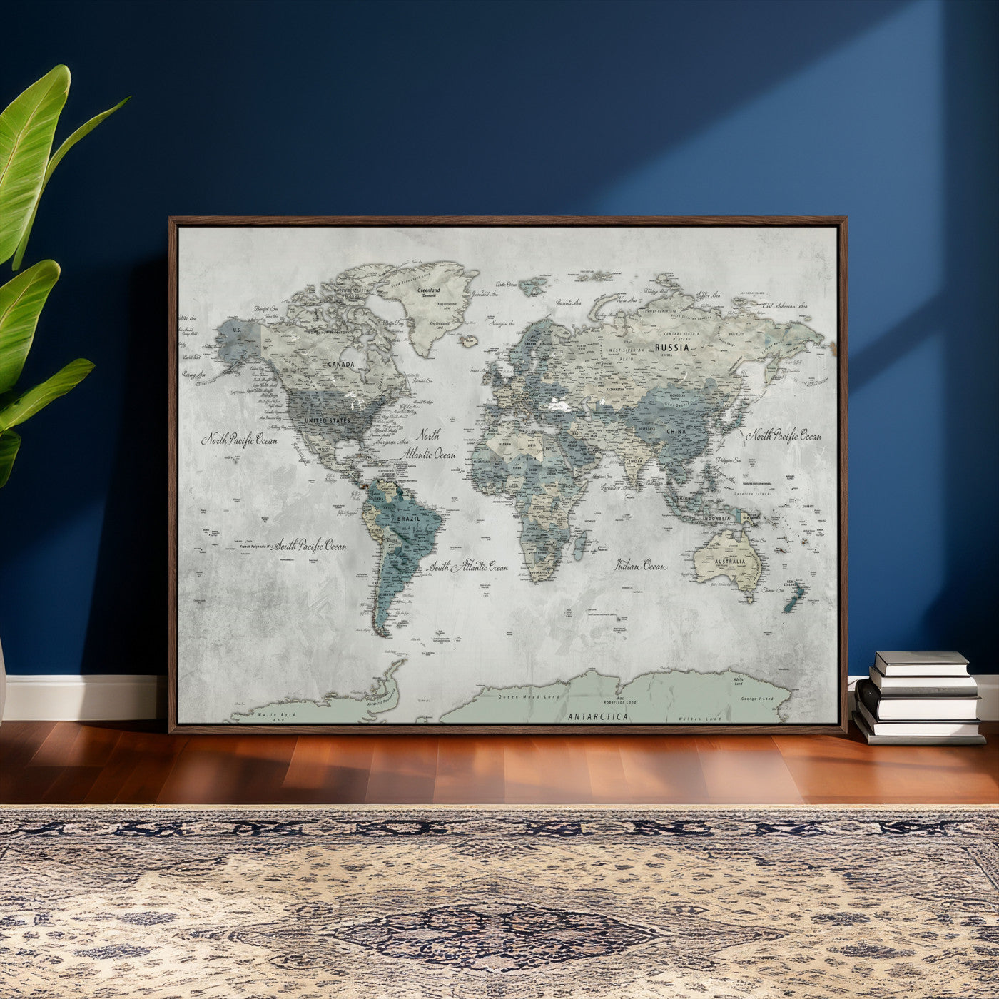 91132939-MGV-CV-36X24 - World Map Wall Art Canvas Print, Modern Decorative Framed Map Artwork Prints for Living Room, Office, Bedroom Wall Decor