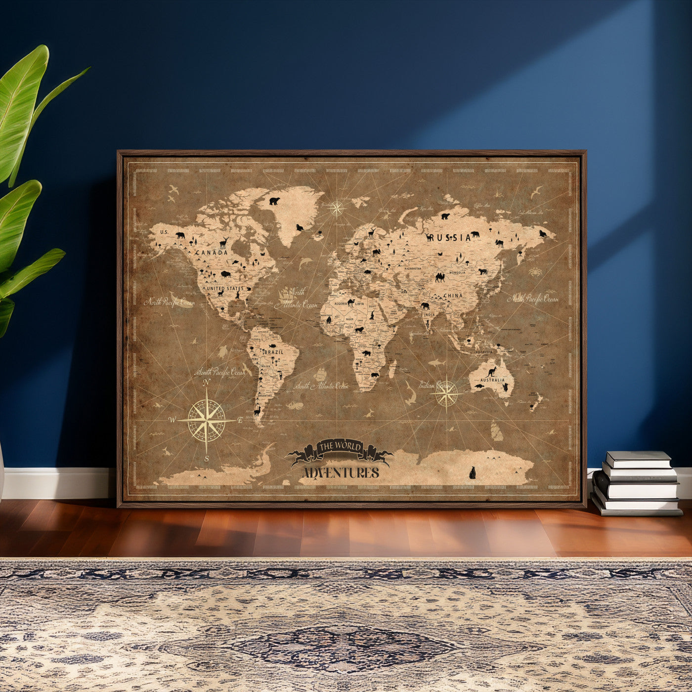 20759686-MGV-CV-36X24 - World Map Wall Art Canvas Print, Modern Decorative Framed Map Artwork Prints for Living Room, Office, Bedroom Wall Decor
