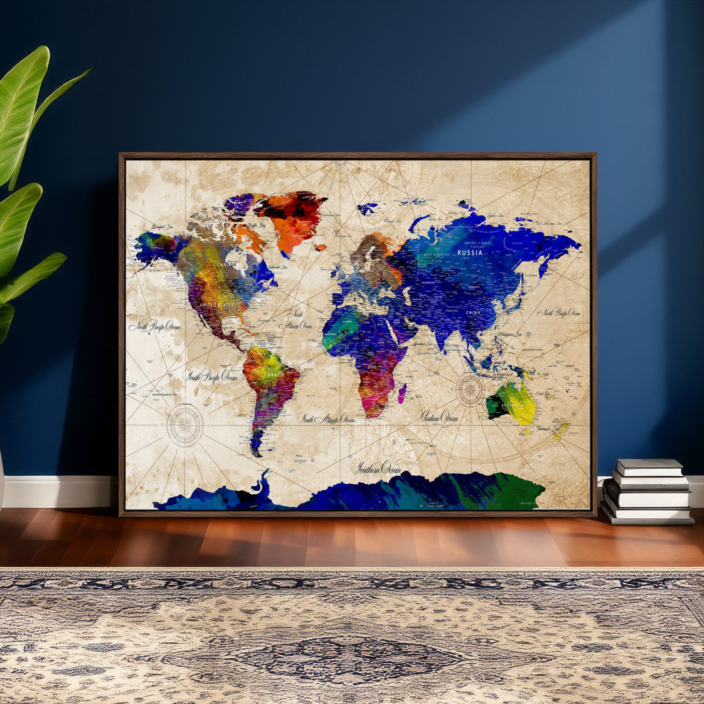 26284075-MGV-CV-36X24 - World Map Wall Art Canvas Print, Modern Decorative Framed Map Artwork Prints for Living Room, Office, Bedroom Wall Decor