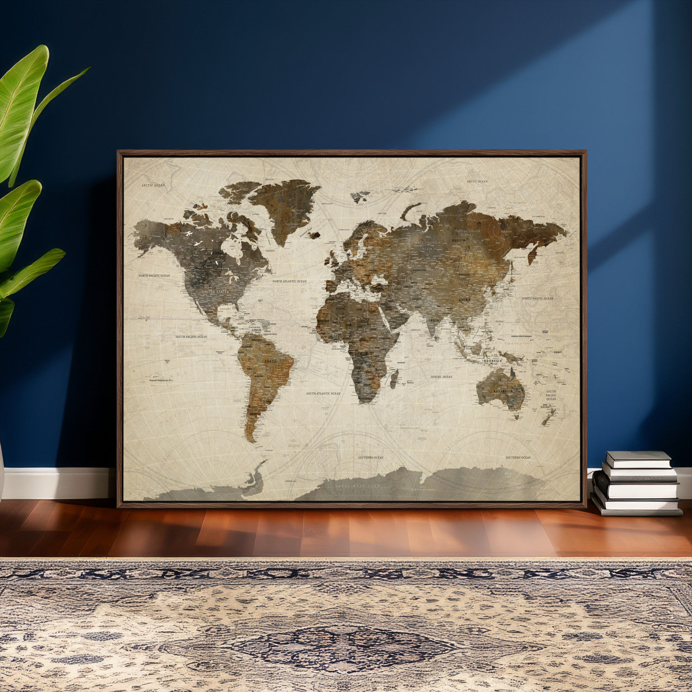 49623468-MGV-CV-36X24 - World Map Wall Art Canvas Print, Modern Decorative Framed Map Artwork Prints for Living Room, Office, Bedroom Wall Decor