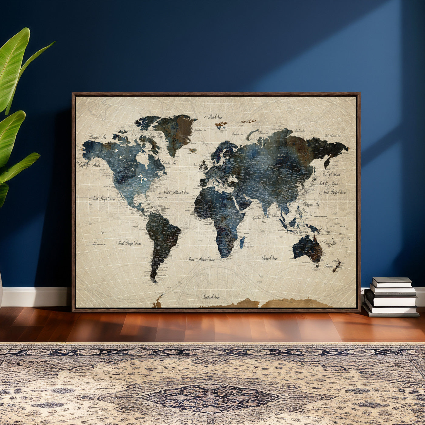 72927803-MGV-CV-36X24 - World Map Wall Art Canvas Print, Modern Decorative Framed Map Artwork Prints for Living Room, Office, Bedroom Wall Decor