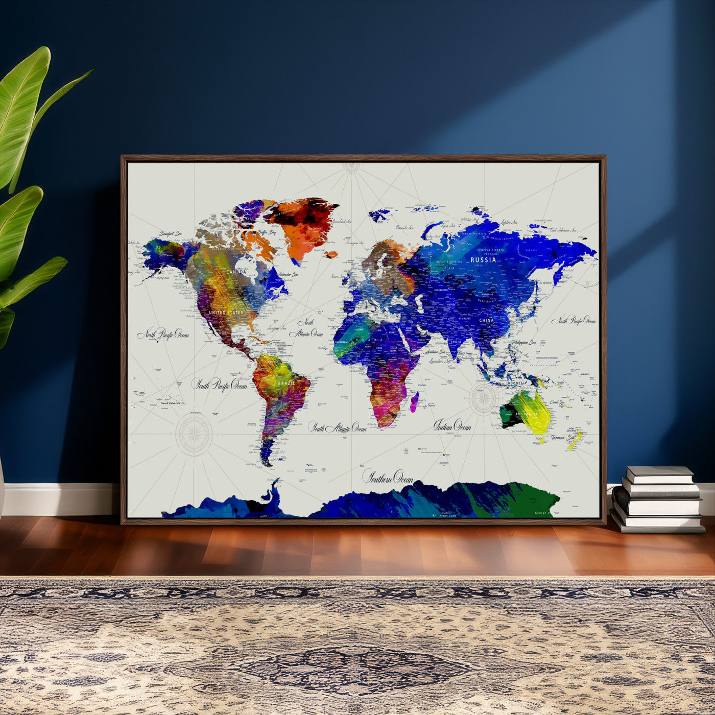 49670038-MGV-CV-36X24 - World Map Wall Art Canvas Print, Modern Decorative Framed Map Artwork Prints for Living Room, Office, Bedroom Wall Decor