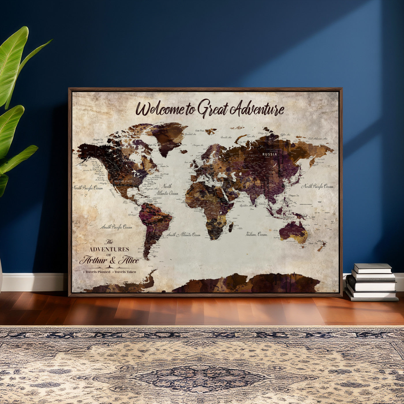 64110391126-MGV-CV-36X24-Custom Push Pin World Map Wall Art Canvas Print – Personalized Travel Tracker with Pins Framed Large for Home and Office Decor