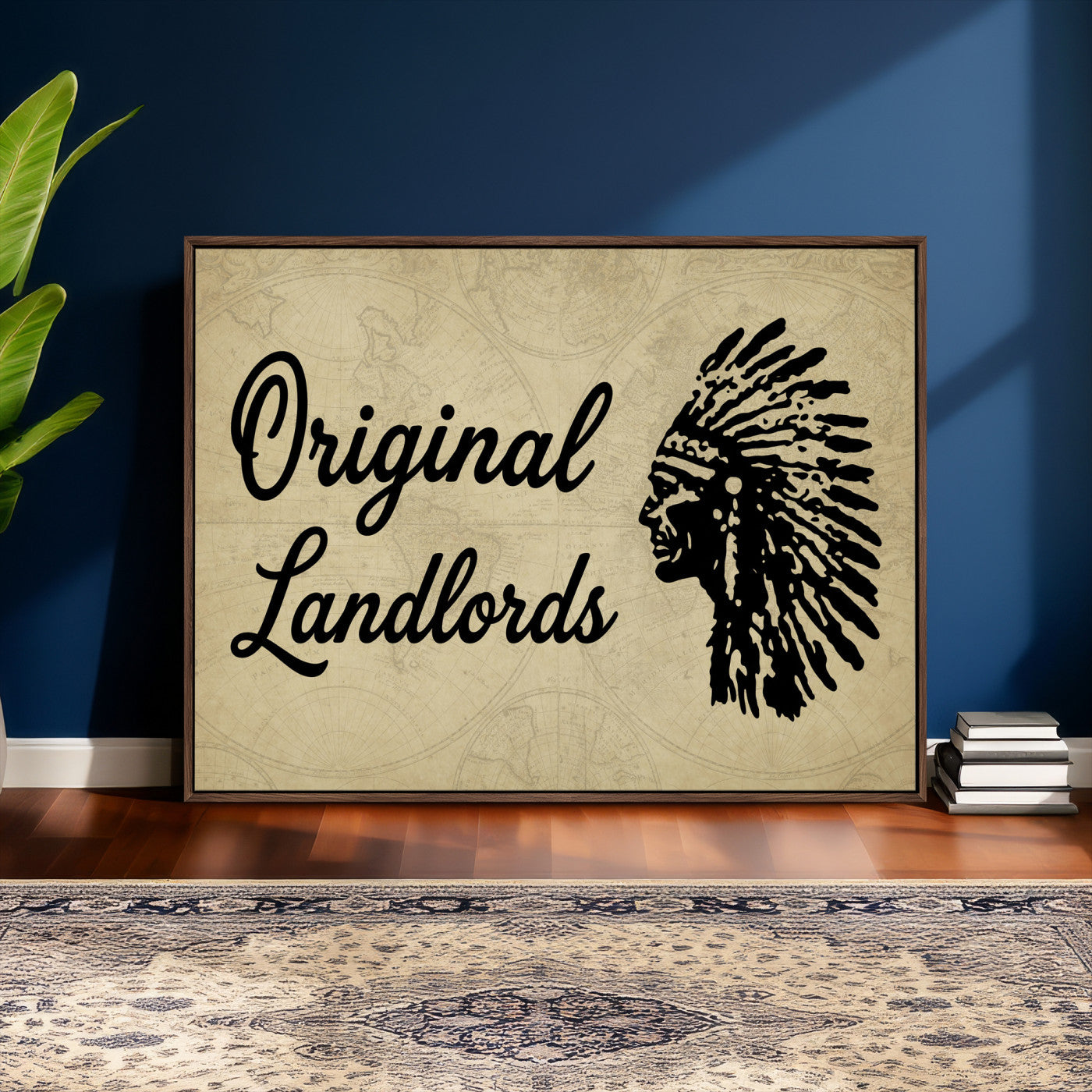 56844712-MGV-CV-36X24 - Original Landlords Wall Art Canvas Print, Native American Silhouette Artwork, Framed Wall Art Ready to Hang