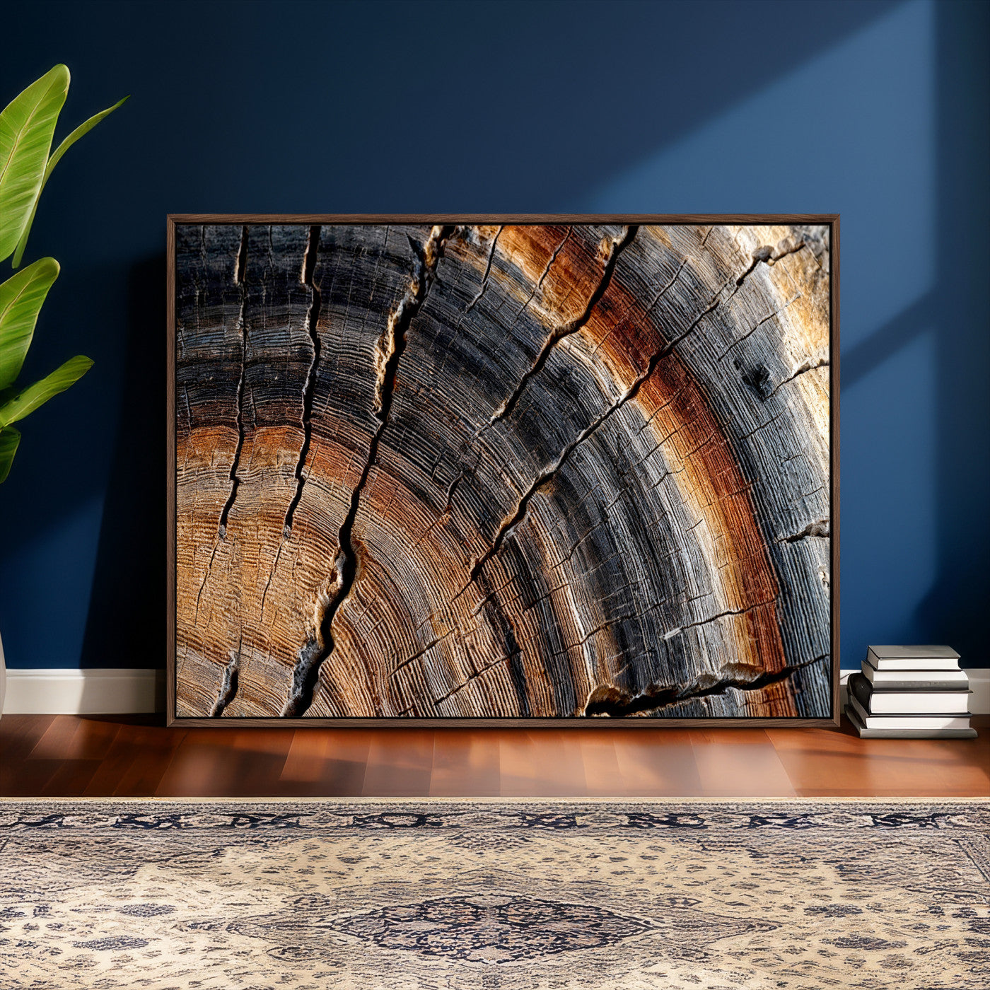 92693966E-MGV-CV-36X24 - Framed Large Abstract Wood Grain Canvas Print, Tree Ring Pattern Wall Art, Framed Canvas Ready to Hang