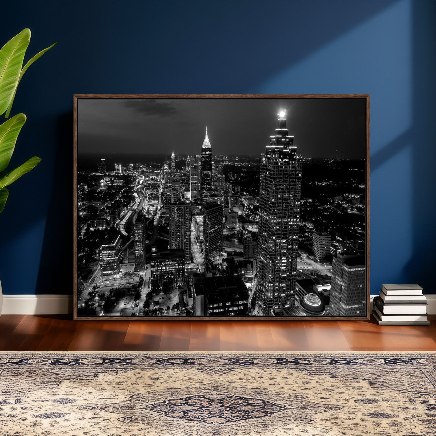 56773510-MGV-CV-36X24 - Atlanta Skyline Wall Art Canvas Print, Atlanta Downtown Night Cityscape Print for Modern Urban Wall Decor