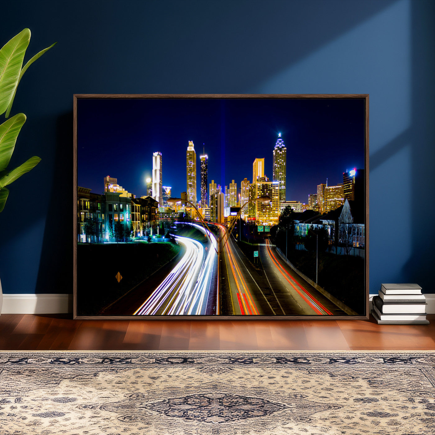 12967464-MGV-CV-36X24 - Atlanta Skyline Wall Art Canvas Print, Atlanta Downtown Night Cityscape Print for Modern Urban Wall Decor
