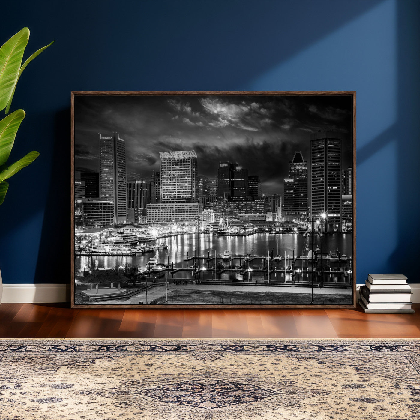 79755655-MGV-CV-36X24 - Baltimore Skyline Wall Art Canvas Print, Baltimore Downtown Night Cityscape Print for Modern Urban Wall Decor