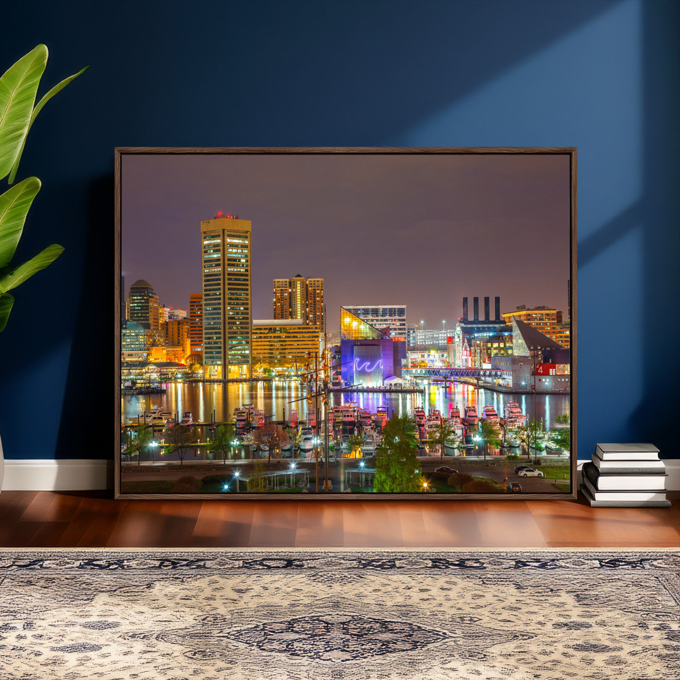42654823-MGV-CV-36X24 - Baltimore Skyline Wall Art Canvas Print, Baltimore Downtown Night Cityscape Print for Modern Urban Wall Decor