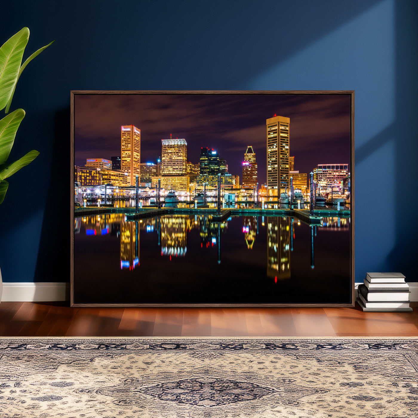 38201692-MGV-CV-36X24 - Baltimore Skyline Wall Art Canvas Print, Baltimore Downtown Night Cityscape Print for Modern Urban Wall Decor