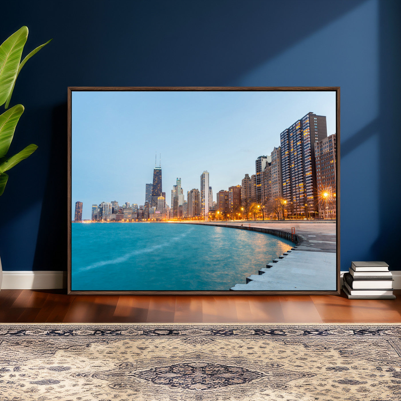 66780141-MGV-CV-36X24 - Chicago Wall Art Canvas Print, Chicago City Downtown Night Cityscape Print for Modern Urban Wall Decor