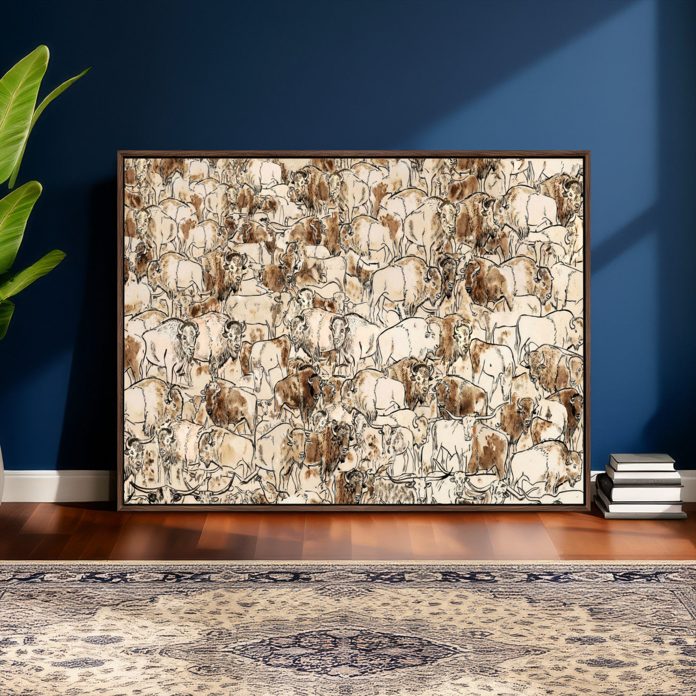 50142019-MGV-CV-36X24 - Farmhouse Animals Wall Art Canvas Print - Abstract Farm Animal Drawing Mid-Century Wall Art for Cabin Decor