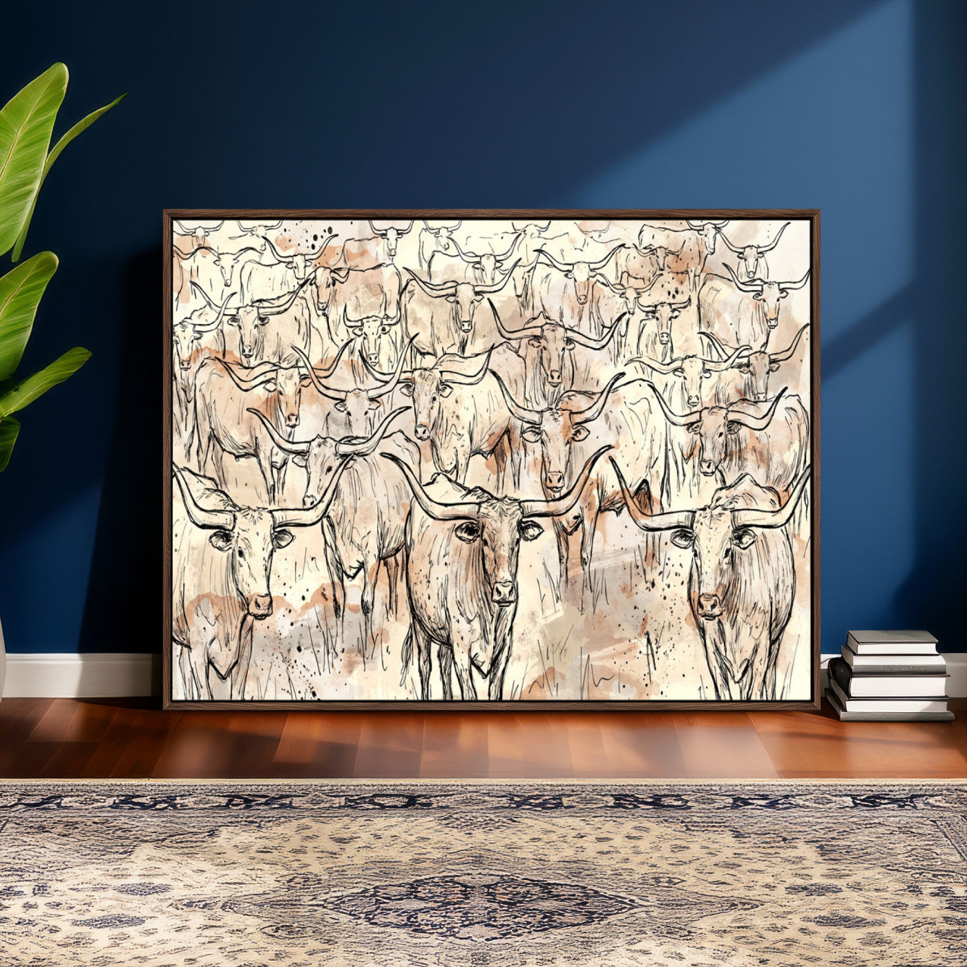 94055403-MGV-CV-36X24 - Farmhouse Animals Wall Art Canvas Print - Abstract Farm Animal Drawing Mid-Century Wall Art for Cabin Decor