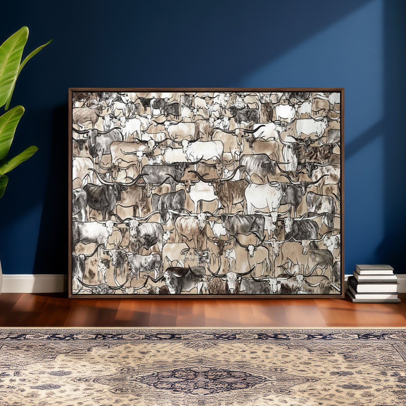 64368752-MGV-CV-36X24 - Farmhouse Animals Wall Art Canvas Print - Abstract Farm Animal Drawing Mid-Century Wall Art for Cabin Decor