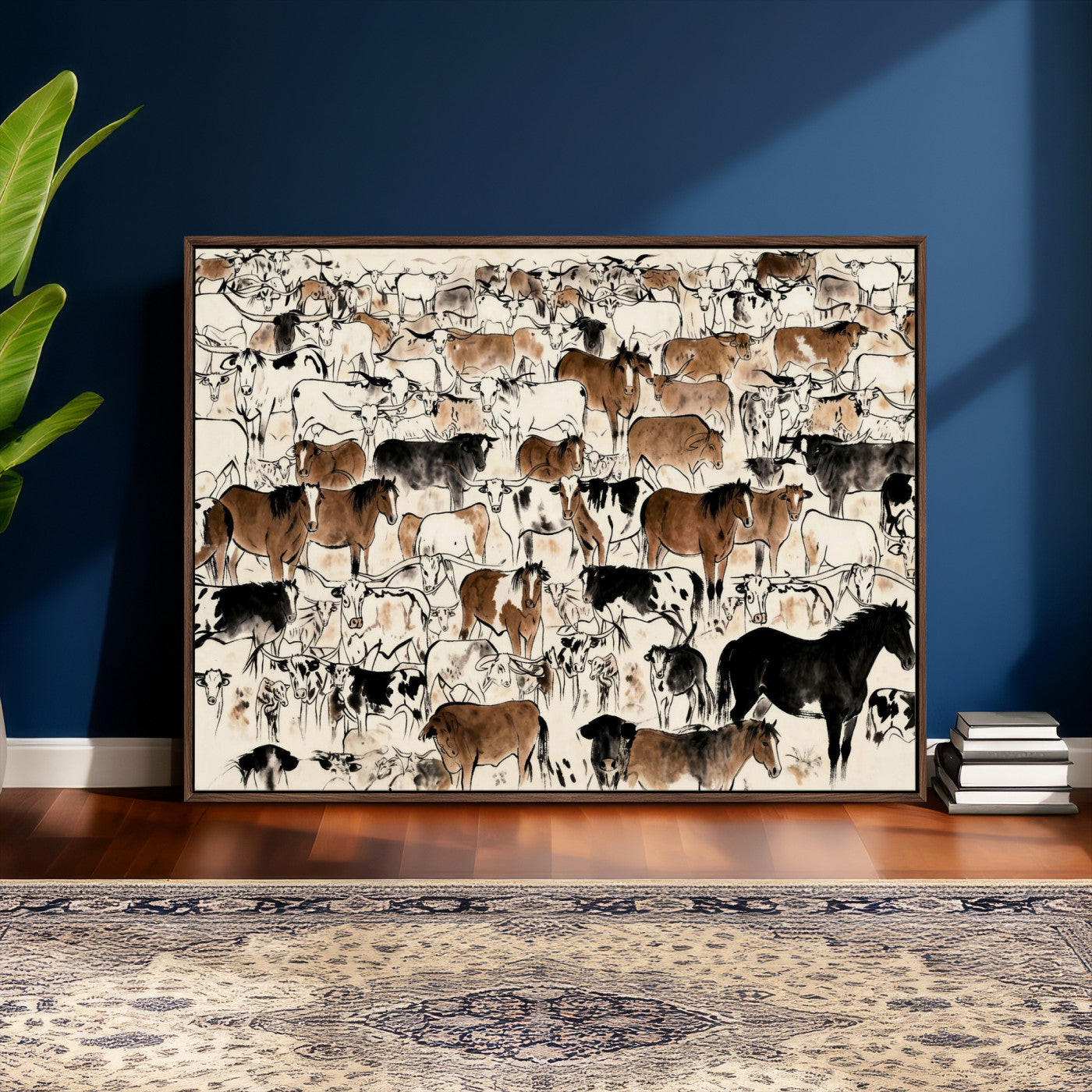 86150485-MGV-CV-36X24 - Farmhouse Animals Wall Art Canvas Print - Abstract Farm Animal Drawing Mid-Century Wall Art for Cabin Decor