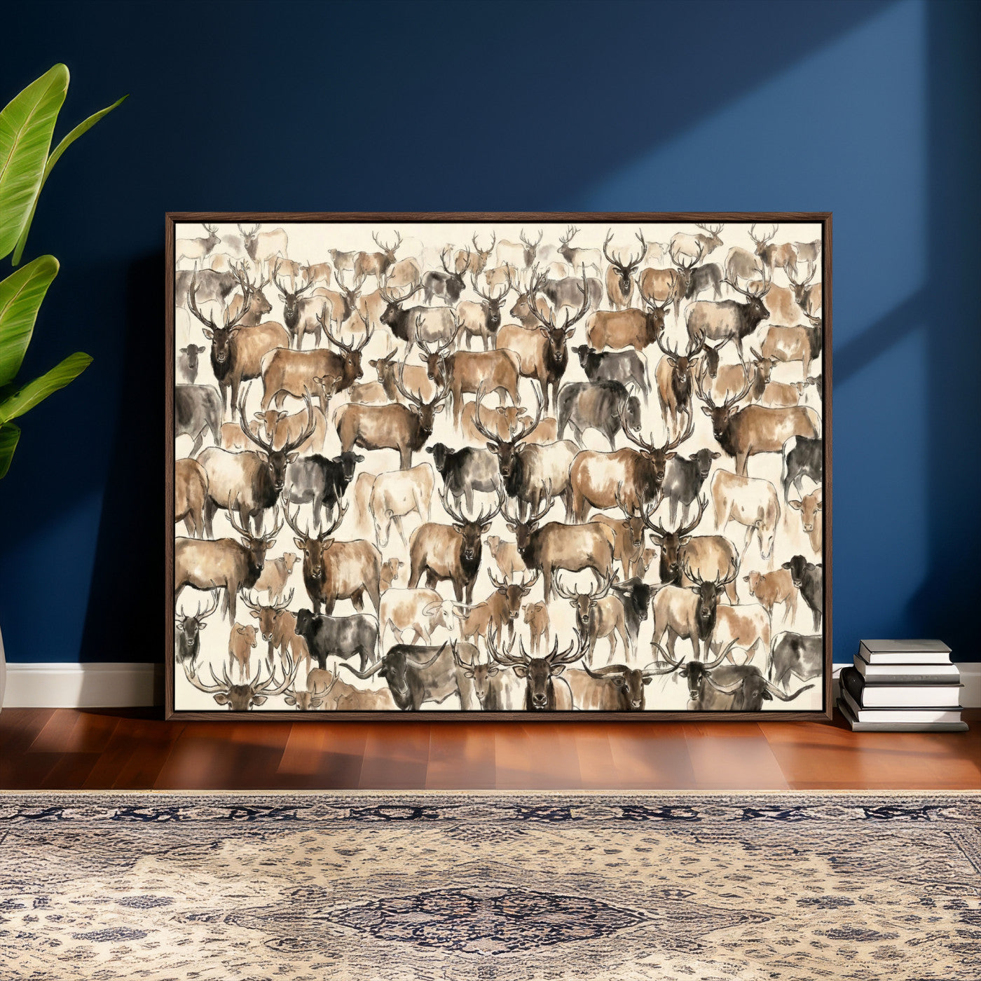 24374881-MGV-CV-36X24 - Farmhouse Animals Wall Art Canvas Print - Abstract Farm Animal Drawing Mid-Century Wall Art for Cabin Decor